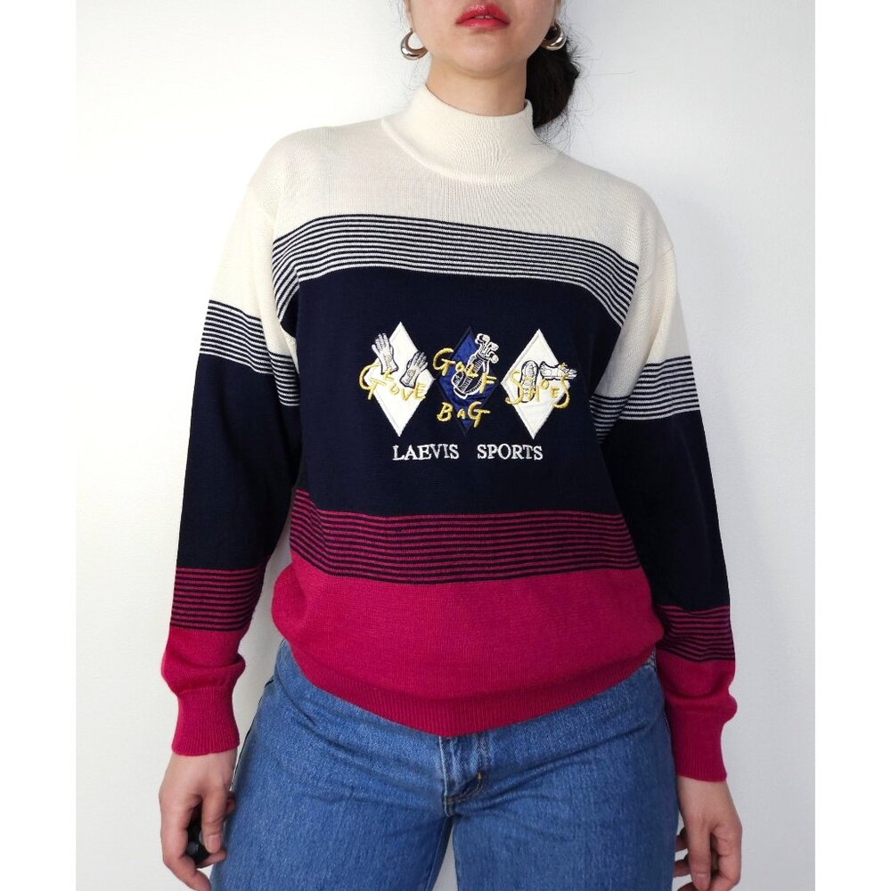 Vintage wool mock neck knit sweater top long sleeve relaxed fit/ pullover jumper